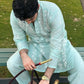 MILKY GREEN EMBROIDERED KURTA PAJAMA SET FOR MEN'S