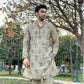 DUSTY GREY BUTTA PRINTED WORK KURTA PAJAMA SET FOR MEN'S