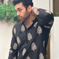 BLACK THREAD EMBROIDERED KURTA WITH PAJAMA FOR MENS