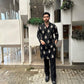 BLACK THREAD EMBROIDERED KURTA WITH PAJAMA FOR MENS