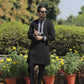 Black Neck Embroidered Work Men's Kurta with Pajama