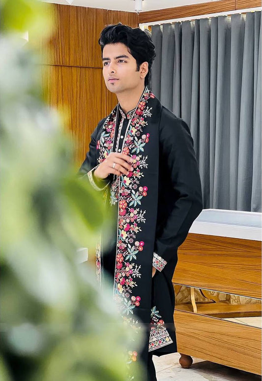 Regal BLACK  Silk Kurta Set With Dupatta
