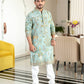 Men's Georgette Persian Embroidered Sea Green & Multi Long Kurta