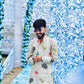 White Multi Flower Embroidered Tissue Kurta pajama set for men's