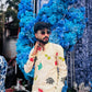 White Multi Flower Embroidered Tissue Kurta pajama set for men's