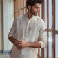 OFF WHITE BUTTA EMBROIDERED WORK KURTA PAJAMA SET