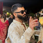 BEIGE  MOTIF EMBROIDERED WORK KURTA, PAJAMA  SET FOR MEN'S