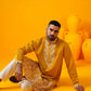 MUSTED YELLOW FLORAL DORI EMBROIDERED KURTA PAJAMA SET