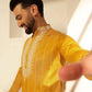 YELLOW ELEGANT NECK EMBROIDEREDKURTA PAJAMA SET FOR MEN'S