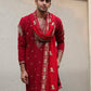 RED  HEAVY JARI EMBROIDERED WORK KURTA PAJAMA AND DUPATTA SET FOR MEN'S