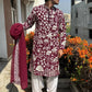 WINE KURTA WITH PANT WITH DUPATTA